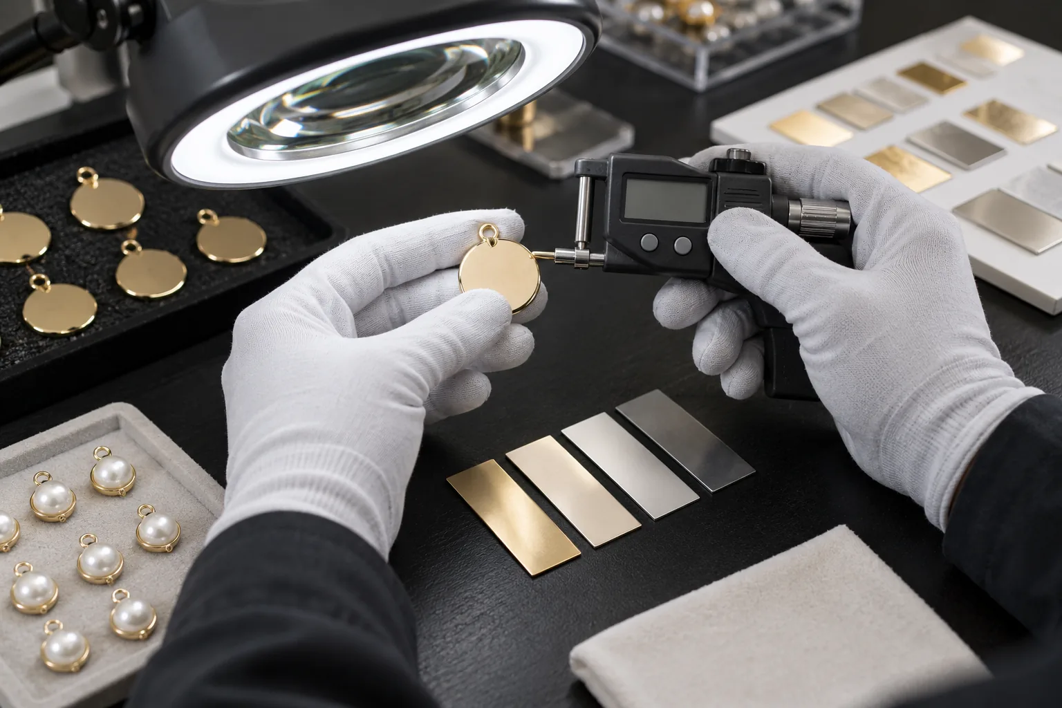 Technician inspecting accessory at a quality desk